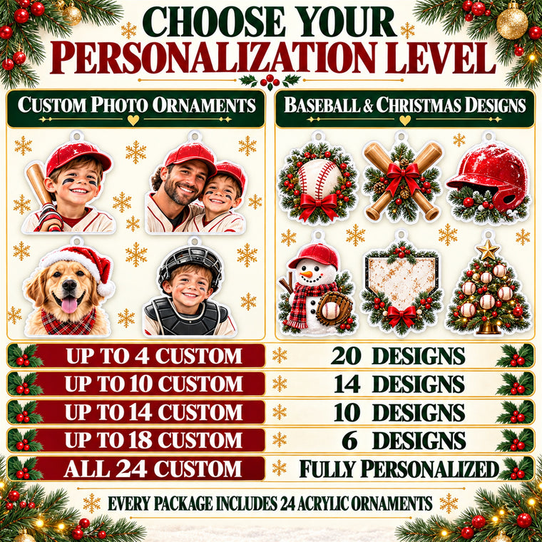 Personalized Baseball Player Advent Calendar with 24 Photo Ornaments