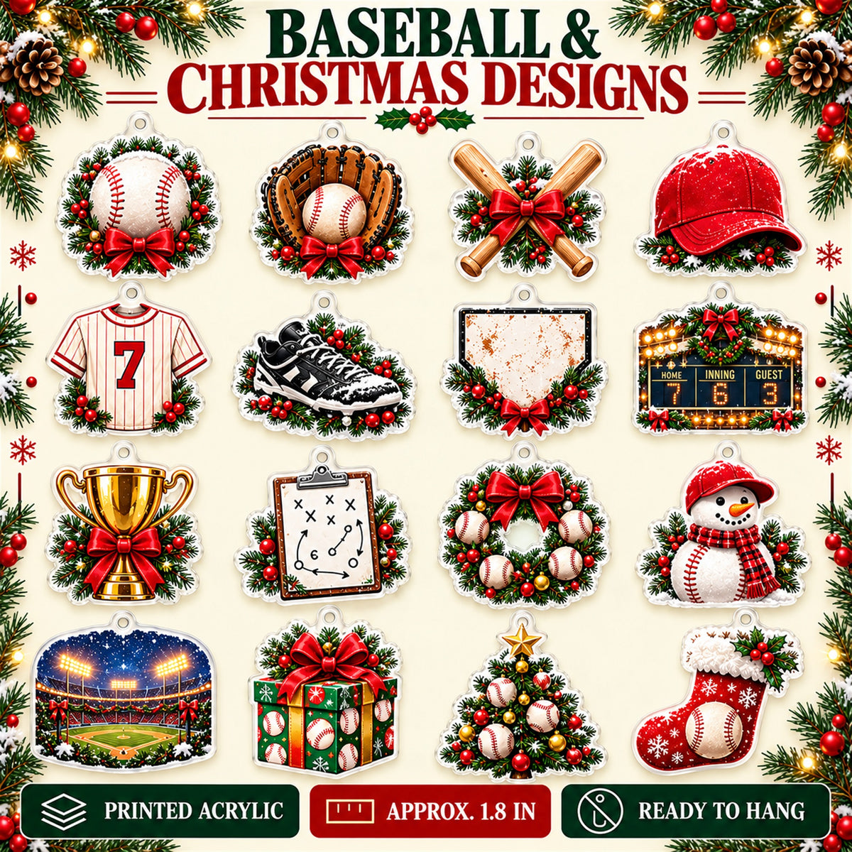Personalized Baseball Player Advent Calendar with 24 Photo Ornaments
