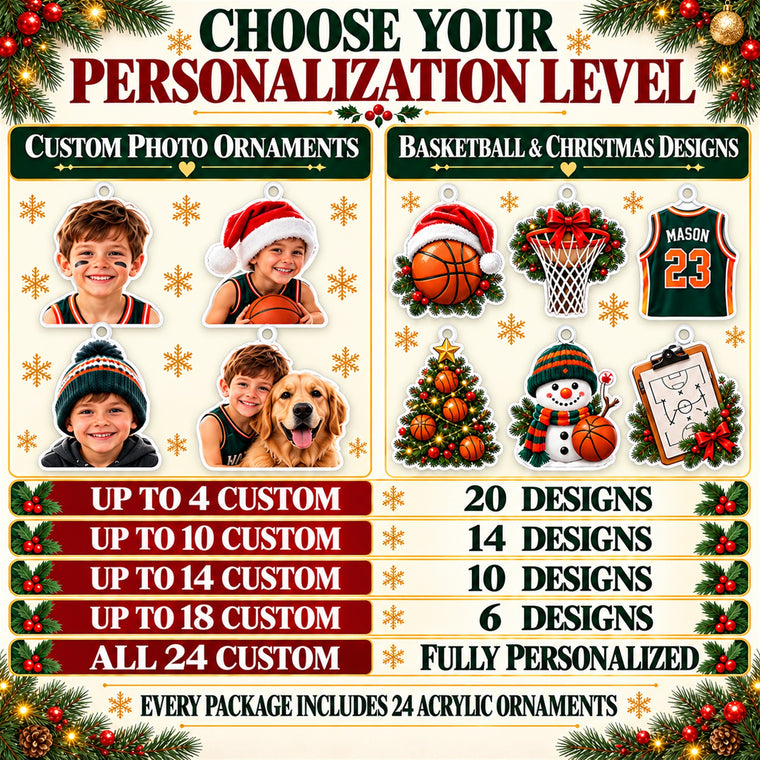 Personalized Basketball Player Advent Calendar with 24 Photo Ornaments