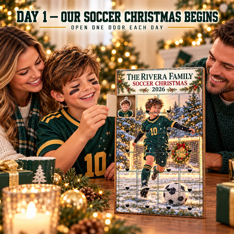 Personalized Soccer Family Advent Calendar with 24 Photo Ornaments