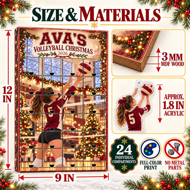 Personalized Volleyball Player Advent Calendar with 24 Photo Ornaments