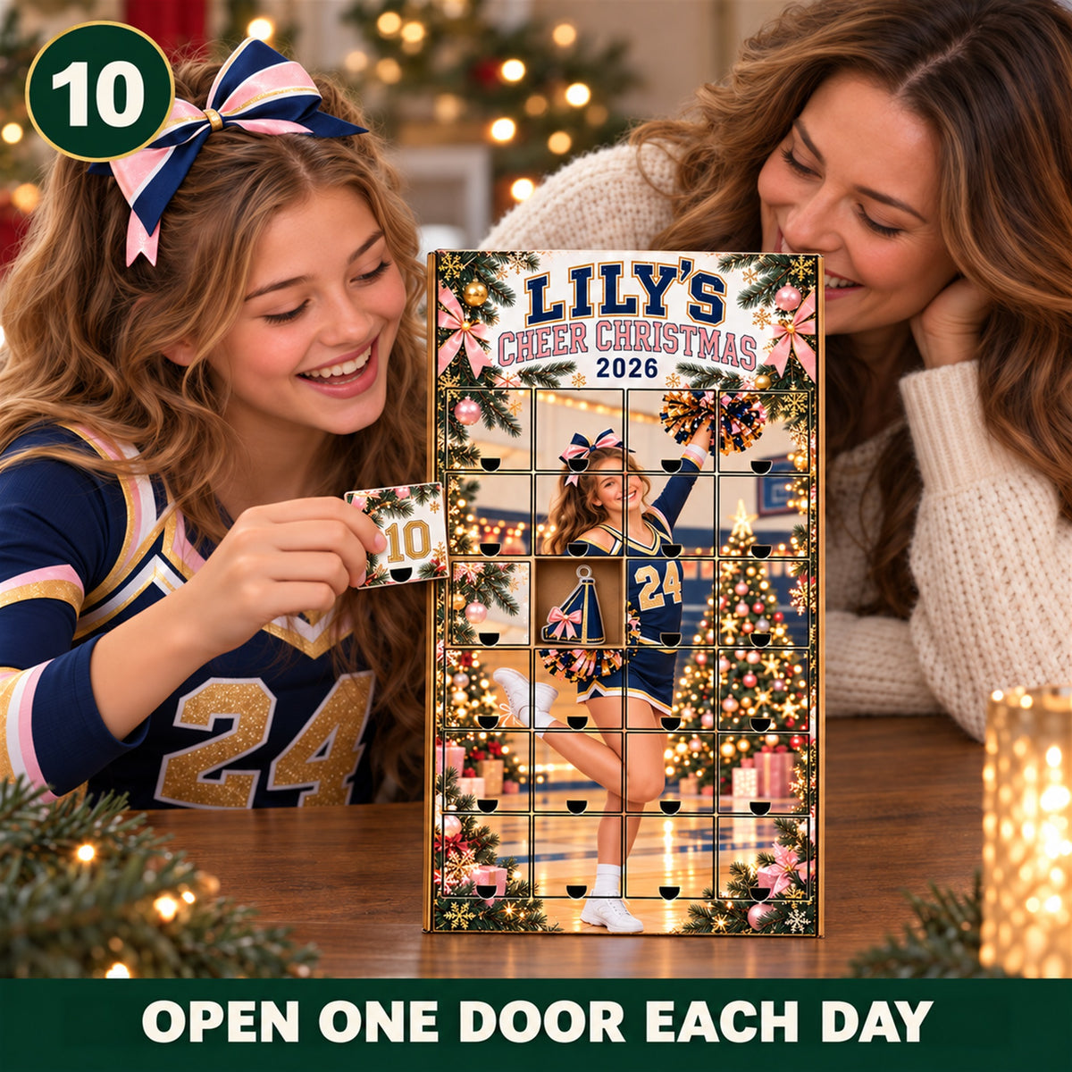 Personalized Cheerleading Team Advent Calendar with 24 Photo Ornaments