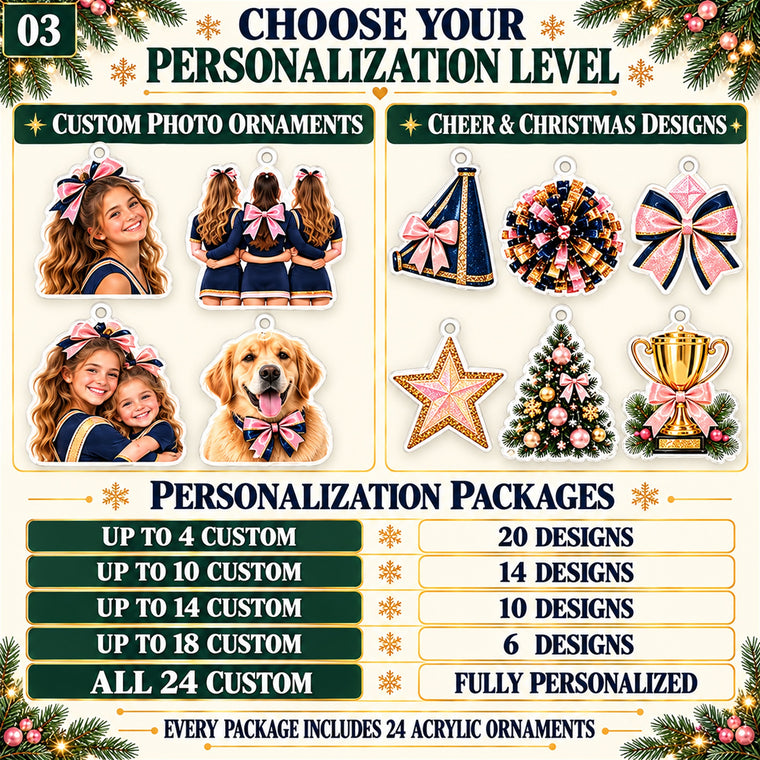 Personalized Cheerleading Team Advent Calendar with 24 Photo Ornaments