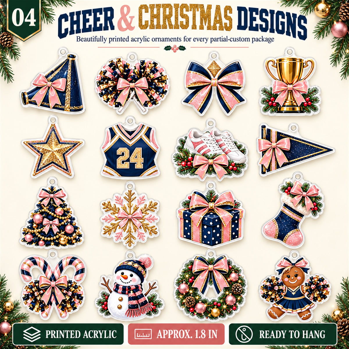 Personalized Cheerleading Team Advent Calendar with 24 Photo Ornaments