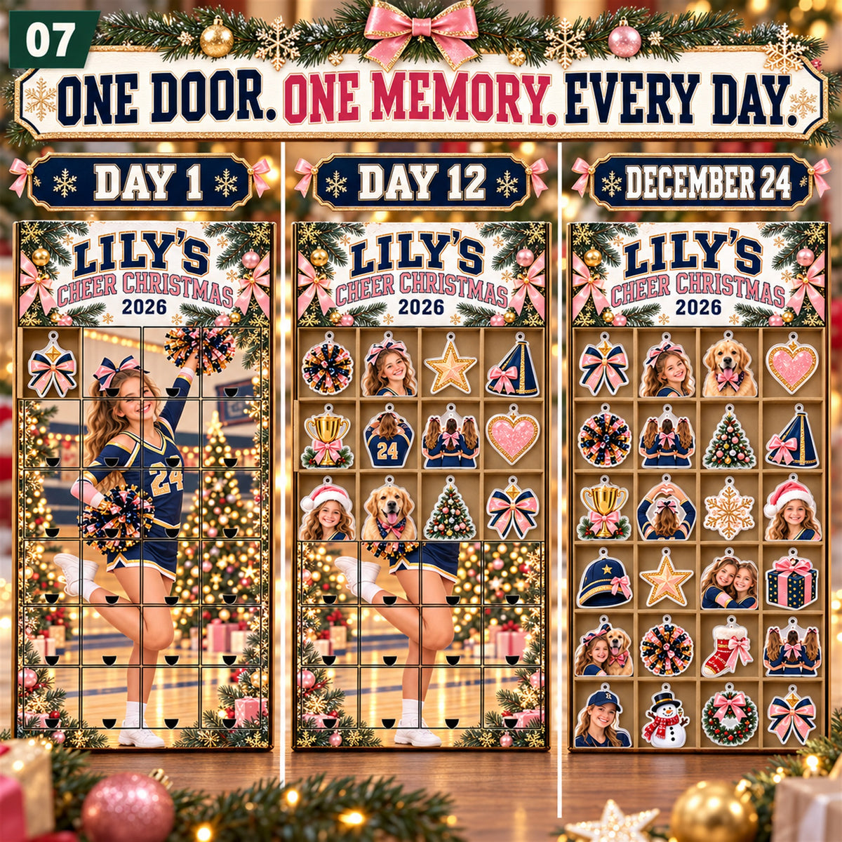 Personalized Cheerleading Team Advent Calendar with 24 Photo Ornaments
