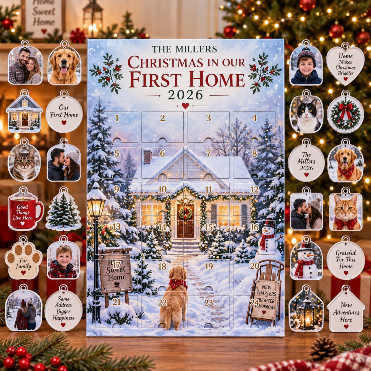 Personalized Christmas In Our First Home Advent Calendar with 24 Photo Ornaments