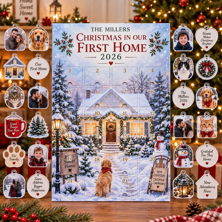Personalized Christmas In Our First Home Advent Calendar with 24 Photo Ornaments