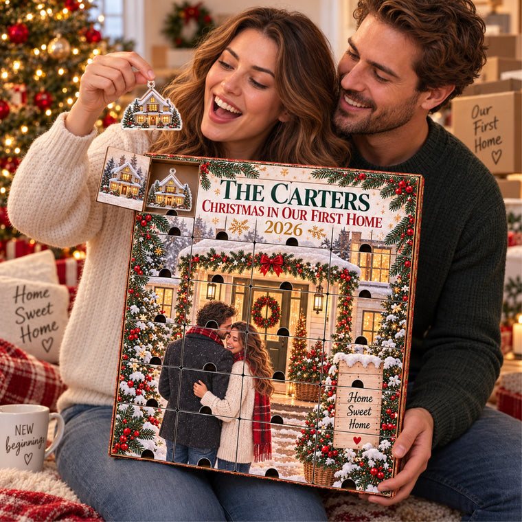 Personalized Christmas In Our First Home Advent Calendar with 24 Photo Ornaments