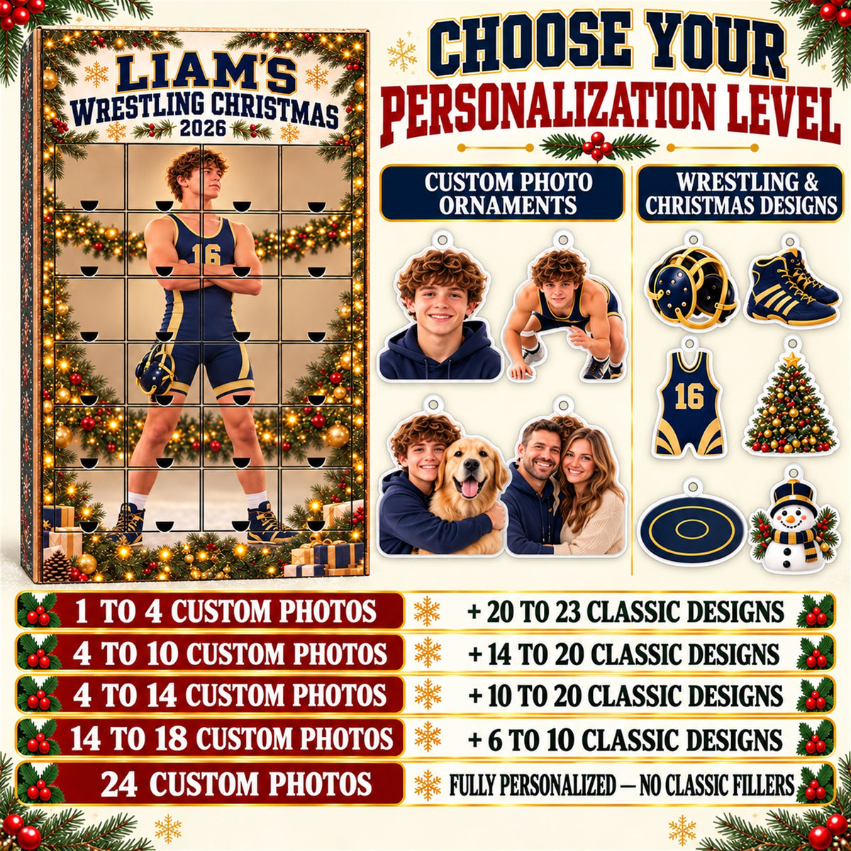 Personalized Wrestling Athlete Advent Calendar with 24 Photo Ornaments