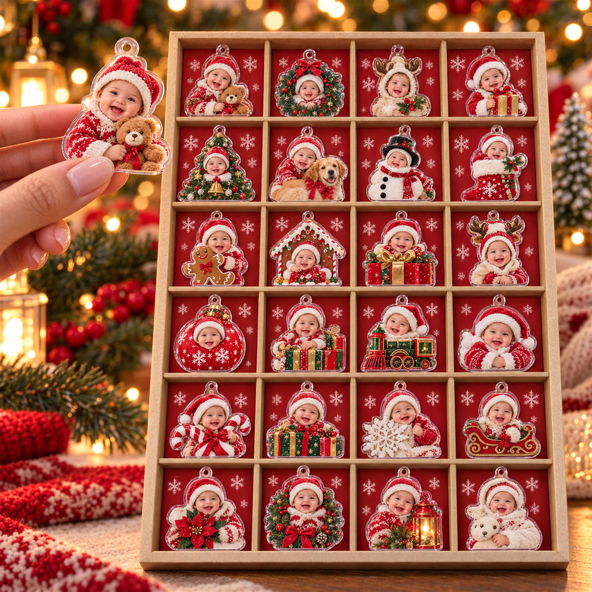 Personalized Baby's First Christmas Photo Advent Calendar with 24 Photo Ornaments