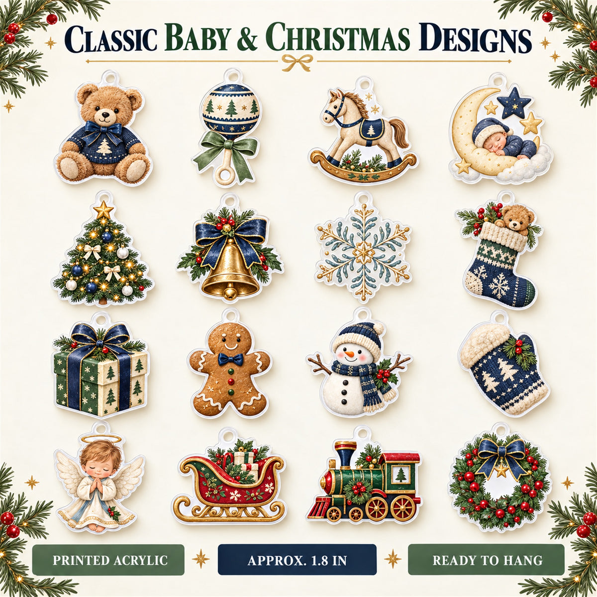 Personalized Baby Boy First Christmas Advent Calendar with 24 Photo Ornaments