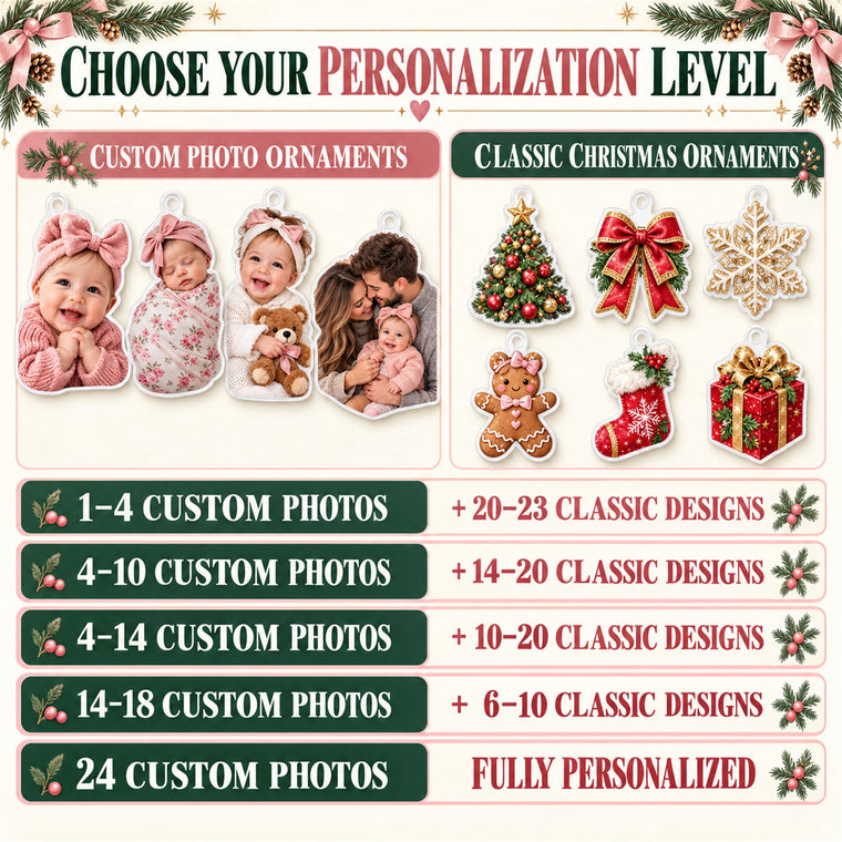 Personalized Baby Girl First Christmas Advent Calendar with 24 Photo Ornaments