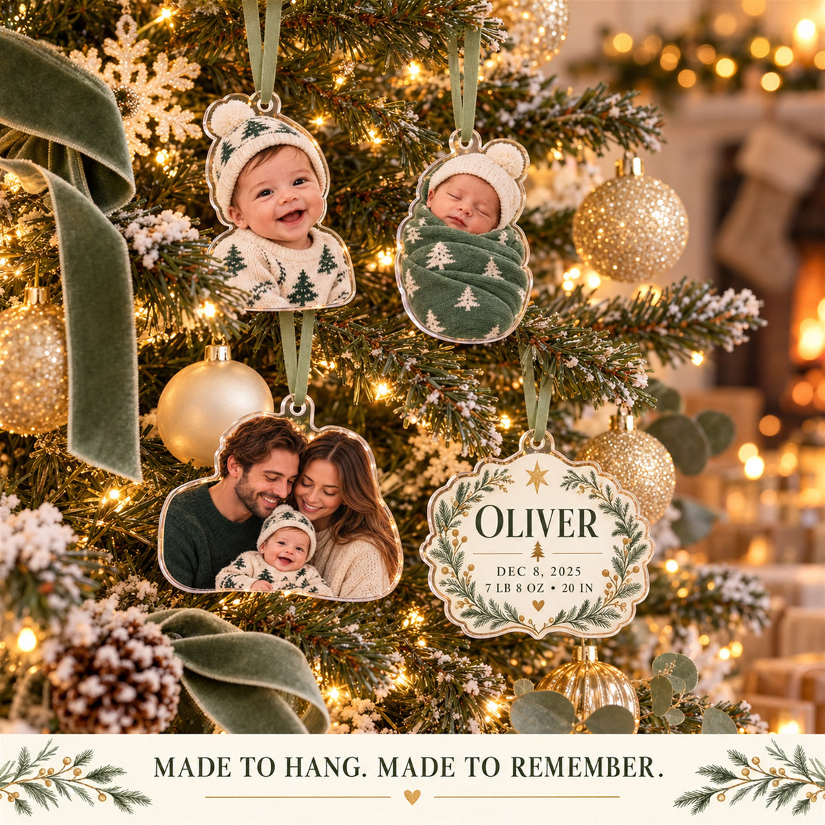 Personalized Baby Birth Stats Advent Calendar with 24 Photo Ornaments