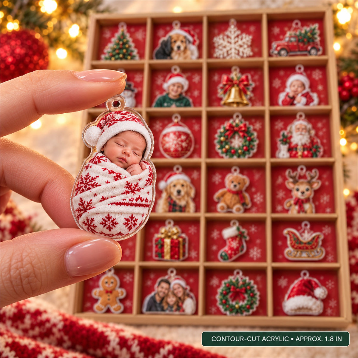 Personalized Newborn First Christmas Advent Calendar with 24 Photo Ornaments