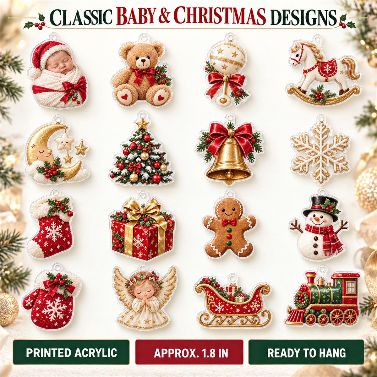 Personalized Newborn First Christmas Advent Calendar with 24 Photo Ornaments