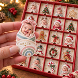 Personalized Rainbow Baby First Christmas Advent Calendar with 24 Photo Ornaments