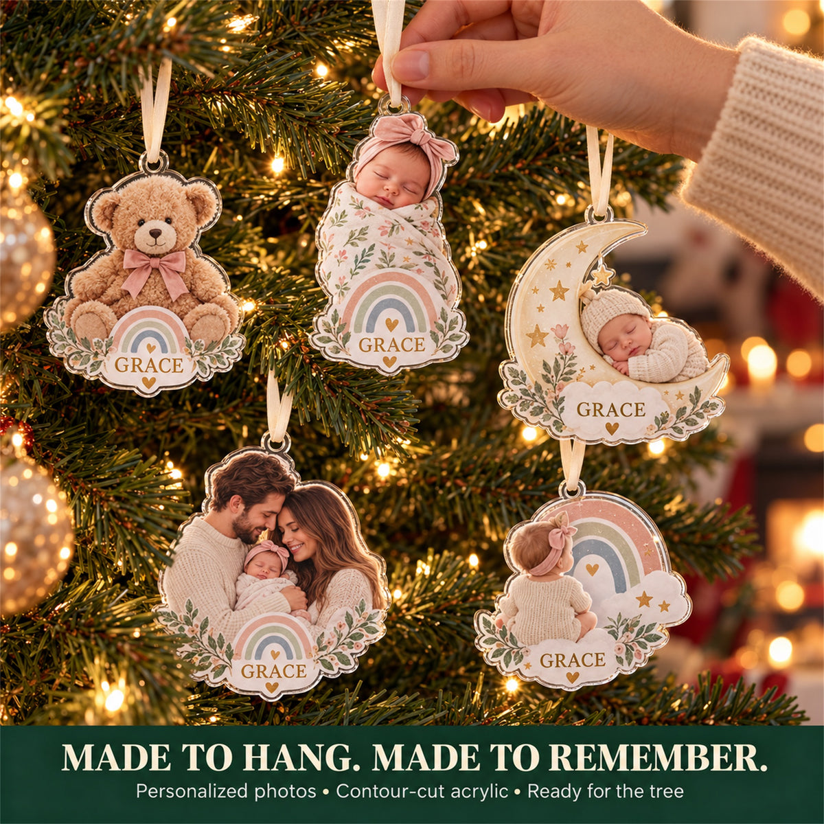 Personalized Rainbow Baby First Christmas Advent Calendar with 24 Photo Ornaments