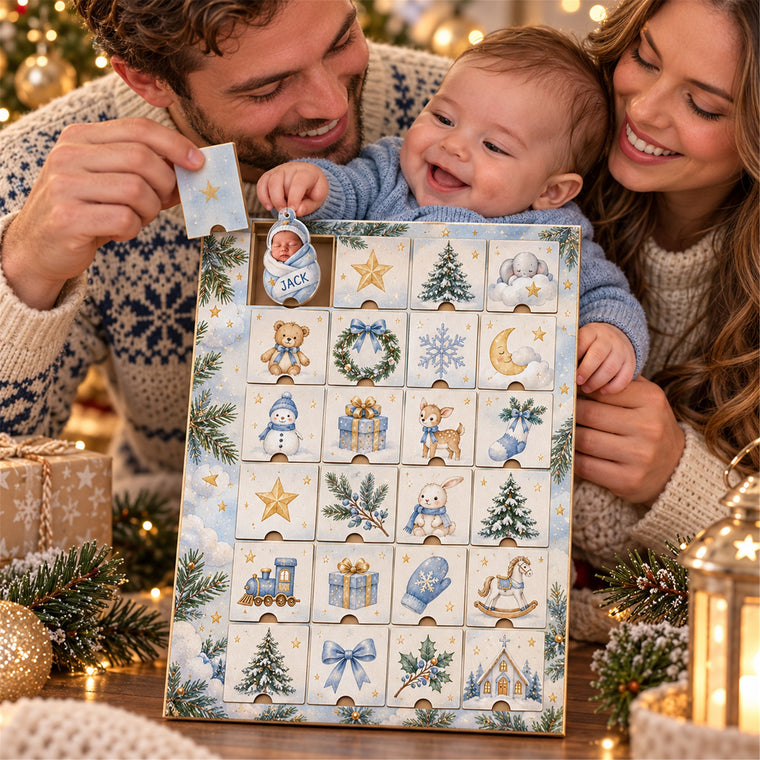 Personalized NICU Graduate First Christmas Advent Calendar with 24 Photo Ornaments