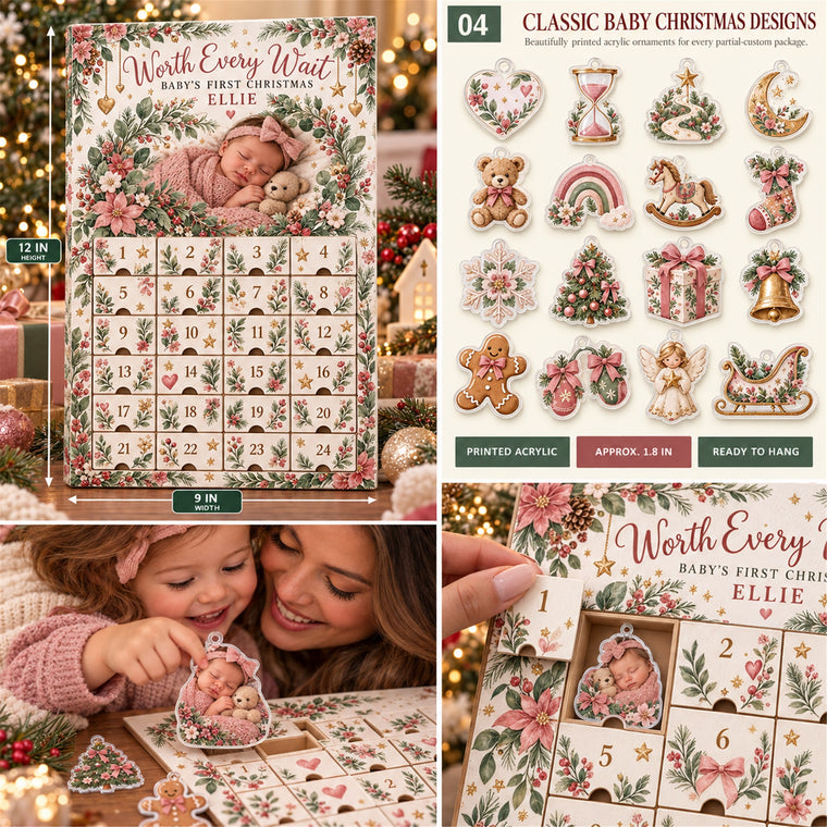 Personalized IVF Baby Worth The Wait Advent Calendar with 24 Photo Ornaments