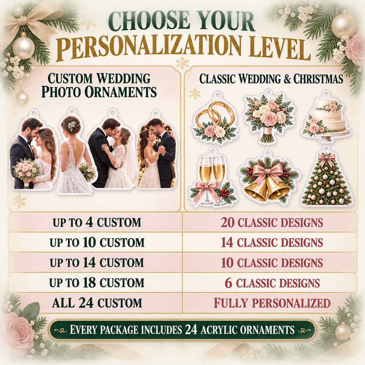 Personalized From I Do To Christmas Advent Calendar with 24 Photo Ornaments