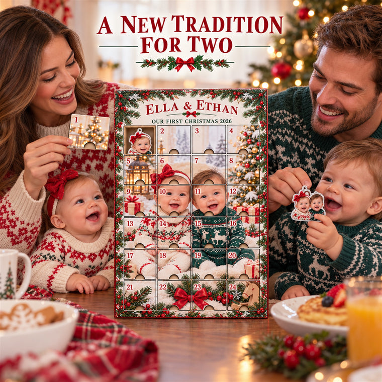 Personalized Twins First Christmas Advent Calendar with 24 Photo Ornaments