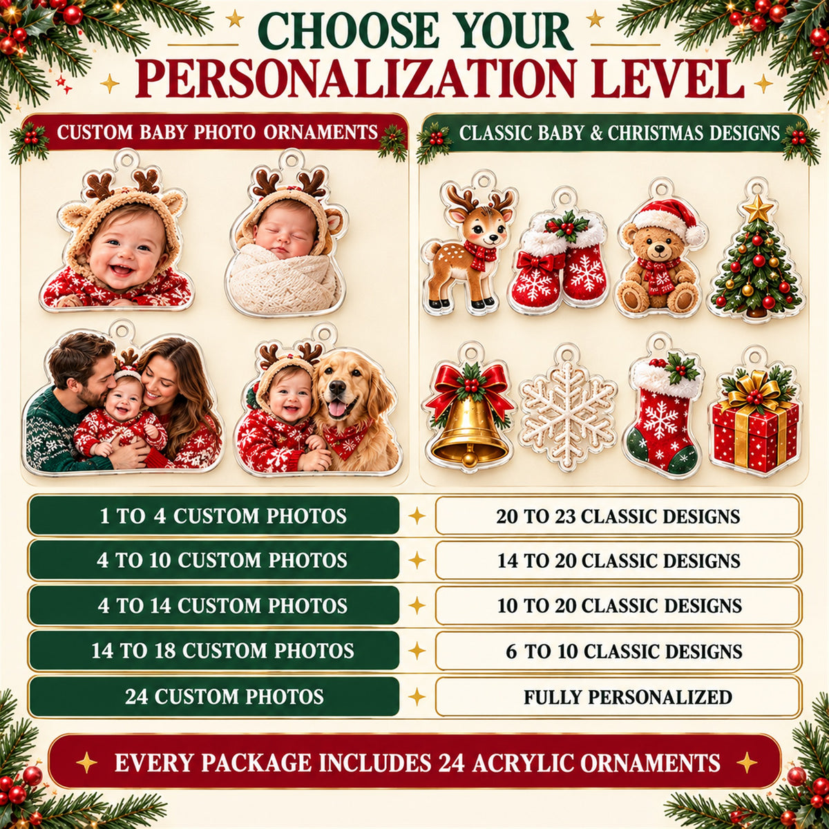 Personalized Little Reindeer Baby Christmas Advent Calendar with 24 Photo Ornaments