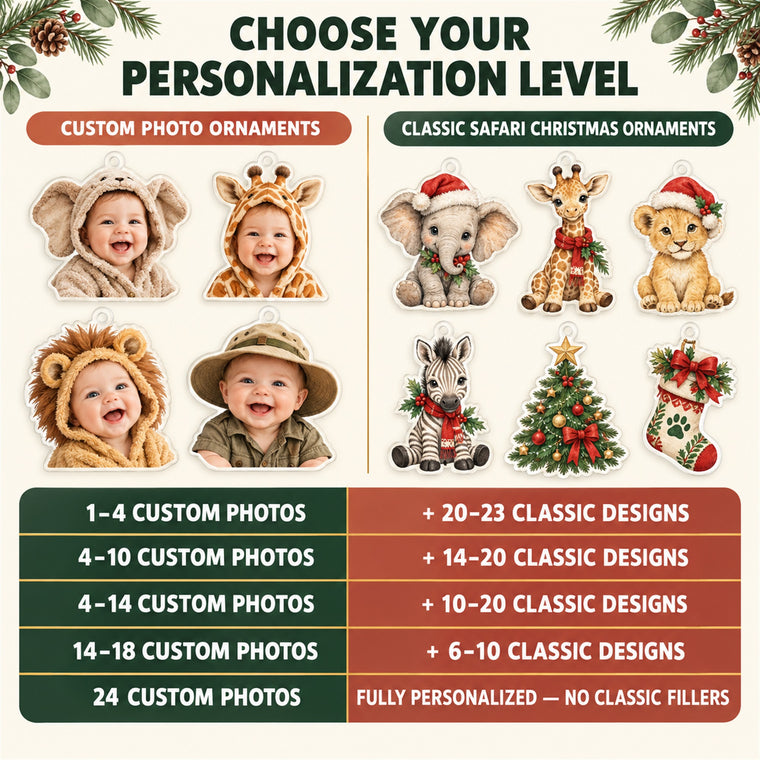 Personalized Safari Baby First Christmas Advent Calendar with 24 Photo Ornaments