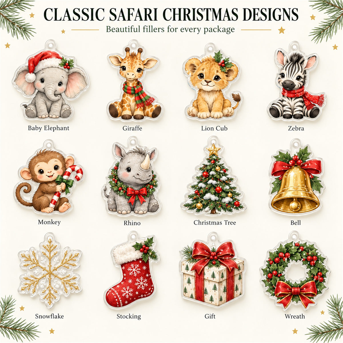 Personalized Safari Baby First Christmas Advent Calendar with 24 Photo Ornaments