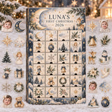 Personalized Boho Moon Stars Baby Christmas Advent Calendar with 24 Photo Ornaments