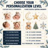 Personalized Boho Moon Stars Baby Christmas Advent Calendar with 24 Photo Ornaments