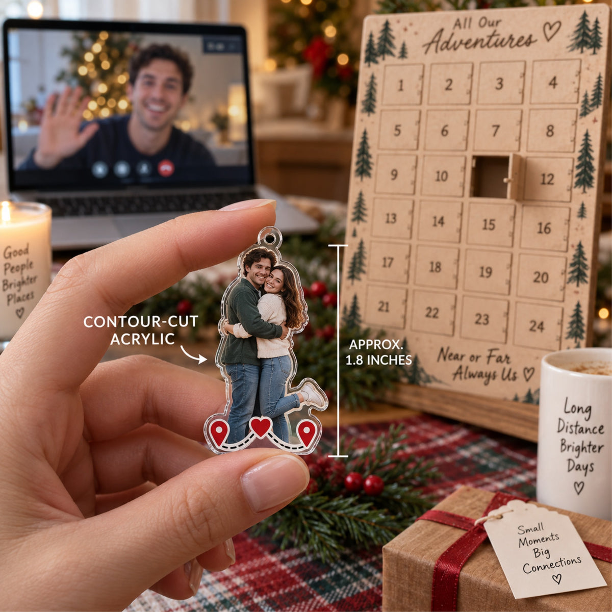 Personalized Miles Apart Hearts Together Advent Calendar with 24 Photo Ornaments