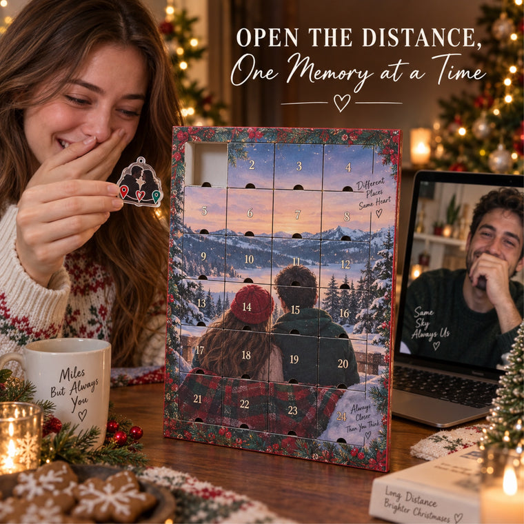 Personalized Miles Apart Hearts Together Advent Calendar with 24 Photo Ornaments