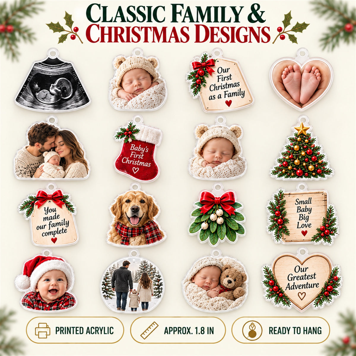Personalized Our First Christmas As A Family Advent Calendar with 24 Photo Ornaments