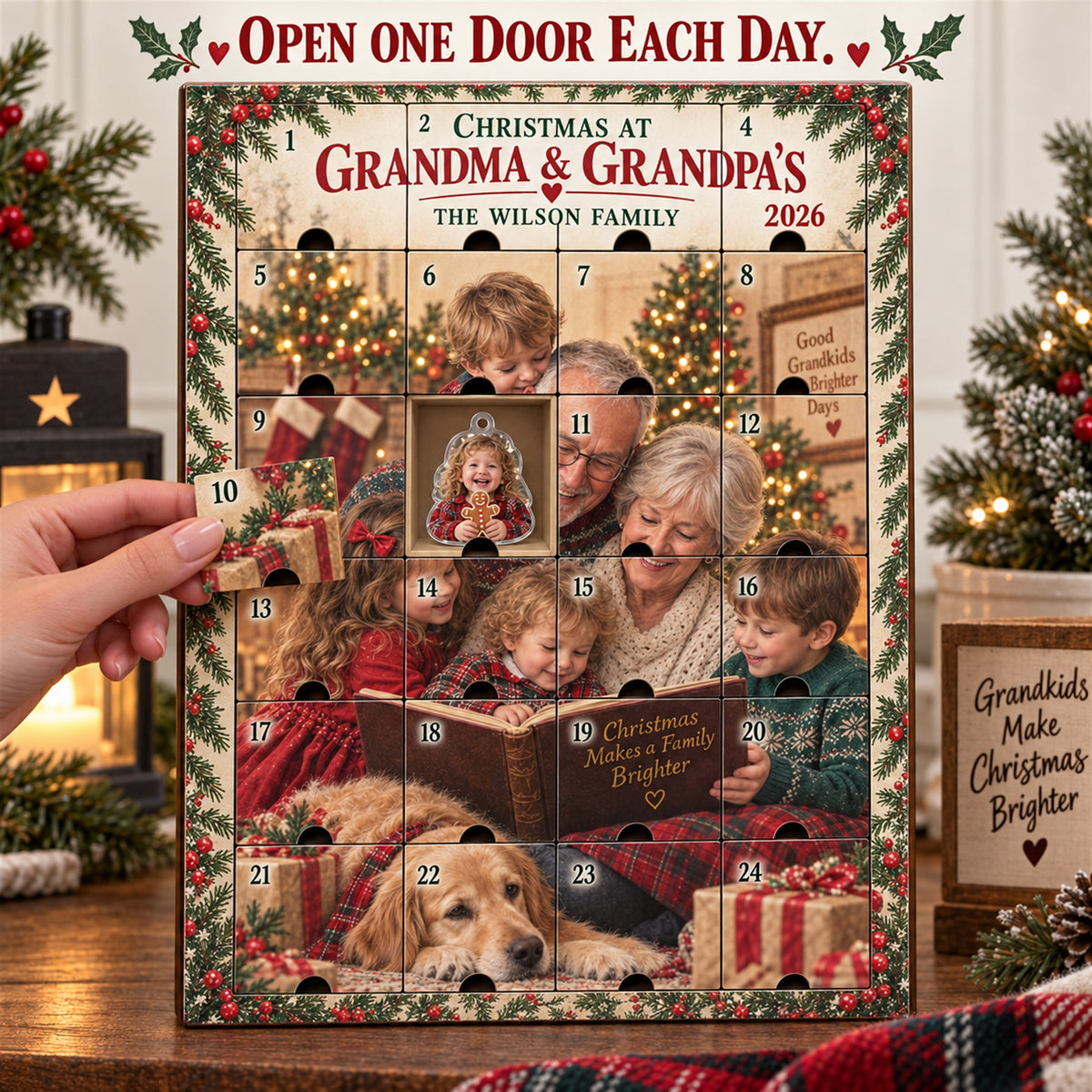 Personalized Christmas At Grandma Grandpas Advent Calendar with 24 Photo Ornaments