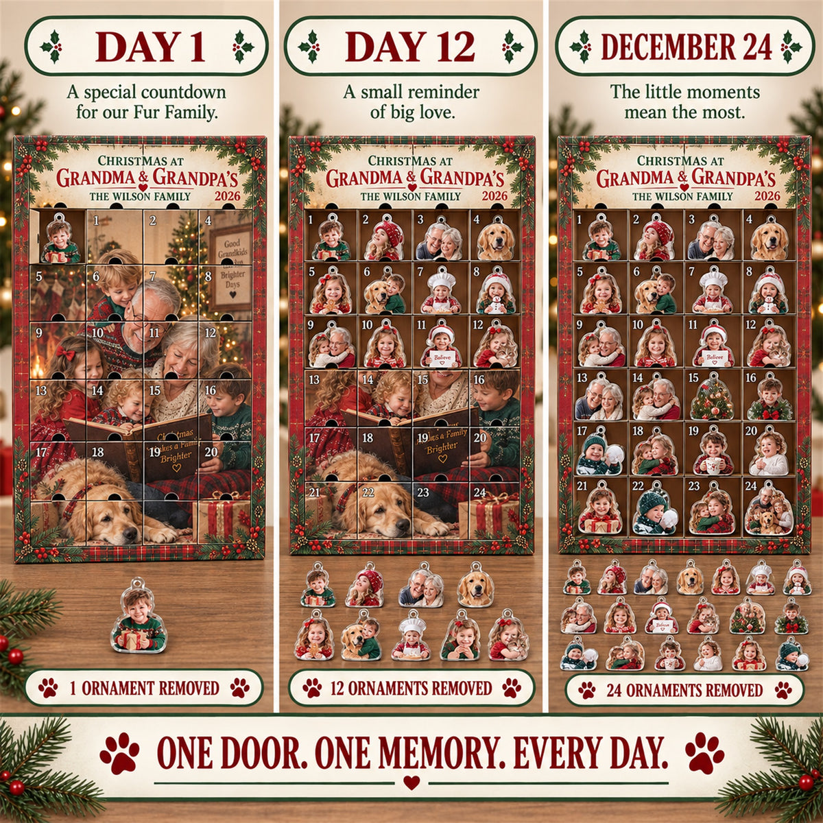 Personalized Christmas At Grandma Grandpas Advent Calendar with 24 Photo Ornaments