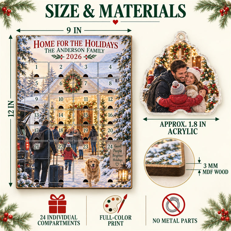 Personalized Home For The Holidays Family Reunion Advent Calendar with 24 Photo Ornaments