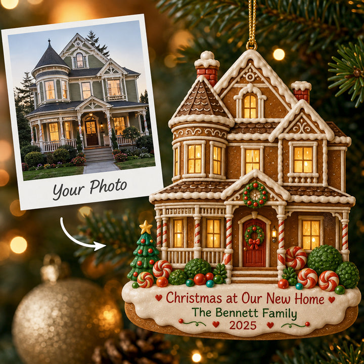 Personalized Gingerbread Victorian New Home Photo Acrylic Ornament