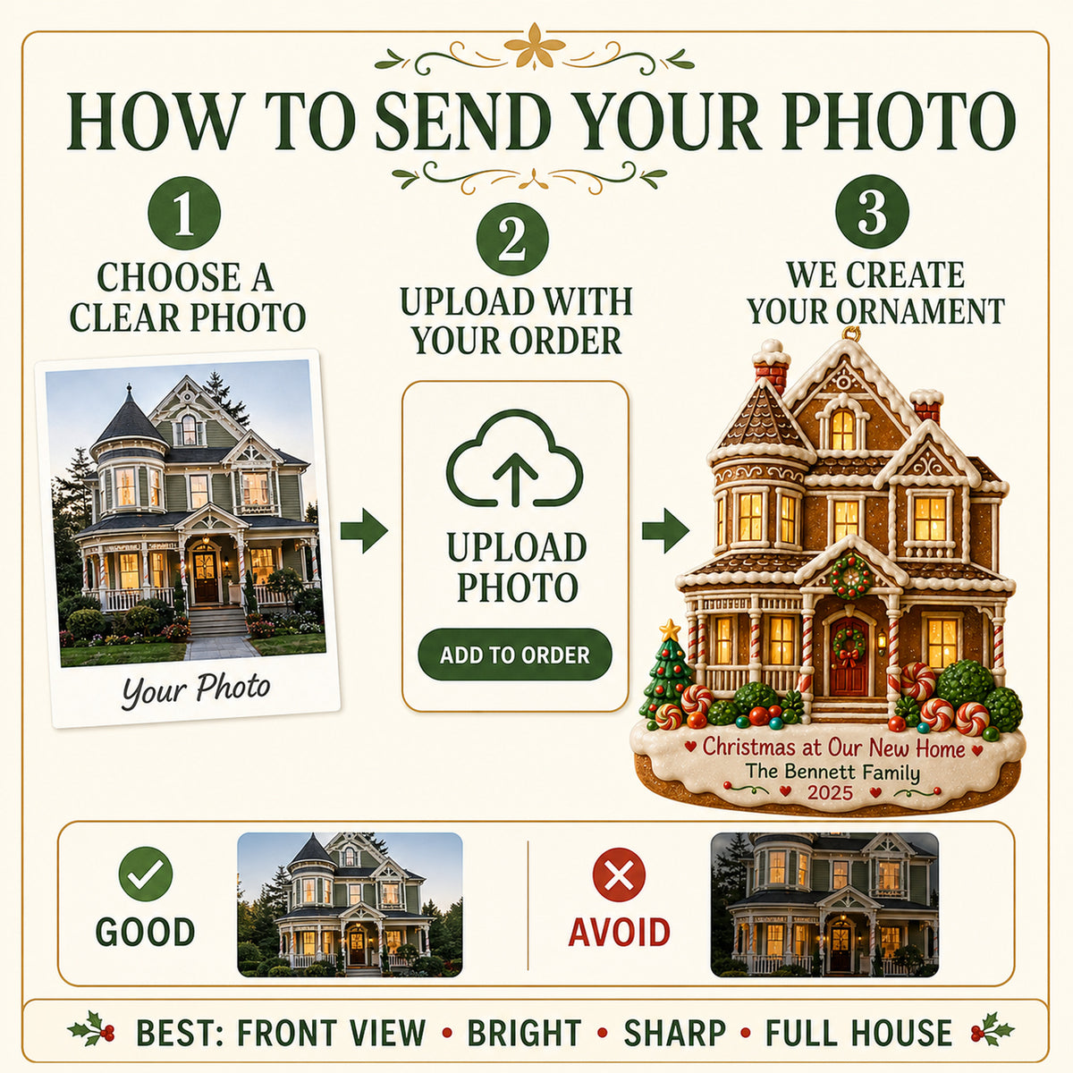 Personalized Gingerbread Victorian New Home Photo Acrylic Ornament