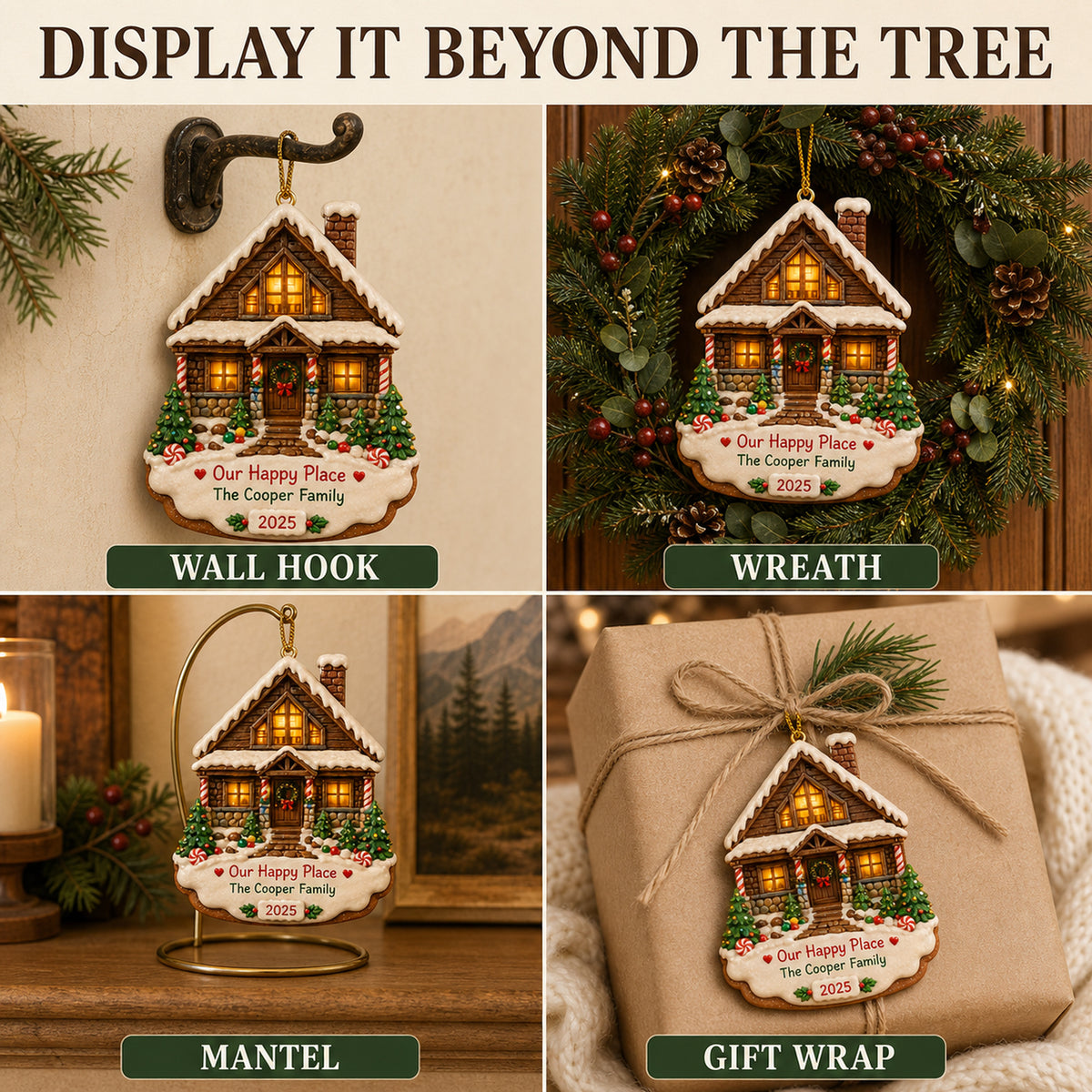 Personalized Gingerbread Our Happy Place Cabin Photo Acrylic Ornament