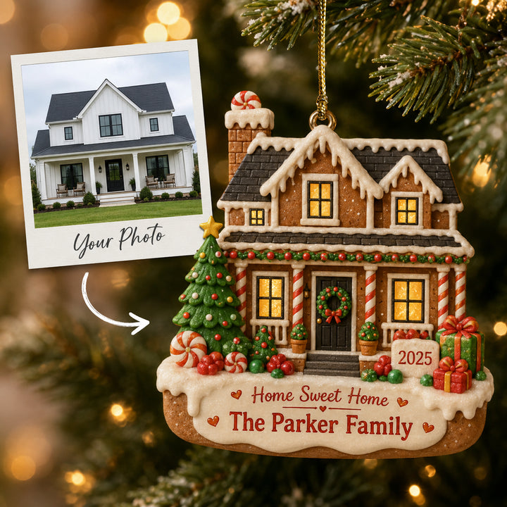 Personalized Gingerbread Home Sweet Home Farmhouse Photo Acrylic Ornament