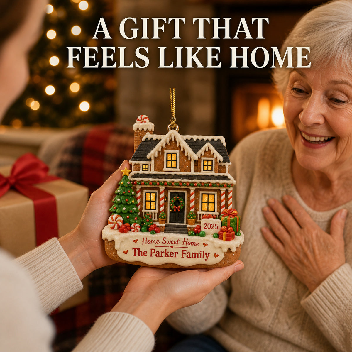 Personalized Gingerbread Home Sweet Home Farmhouse Photo Acrylic Ornament