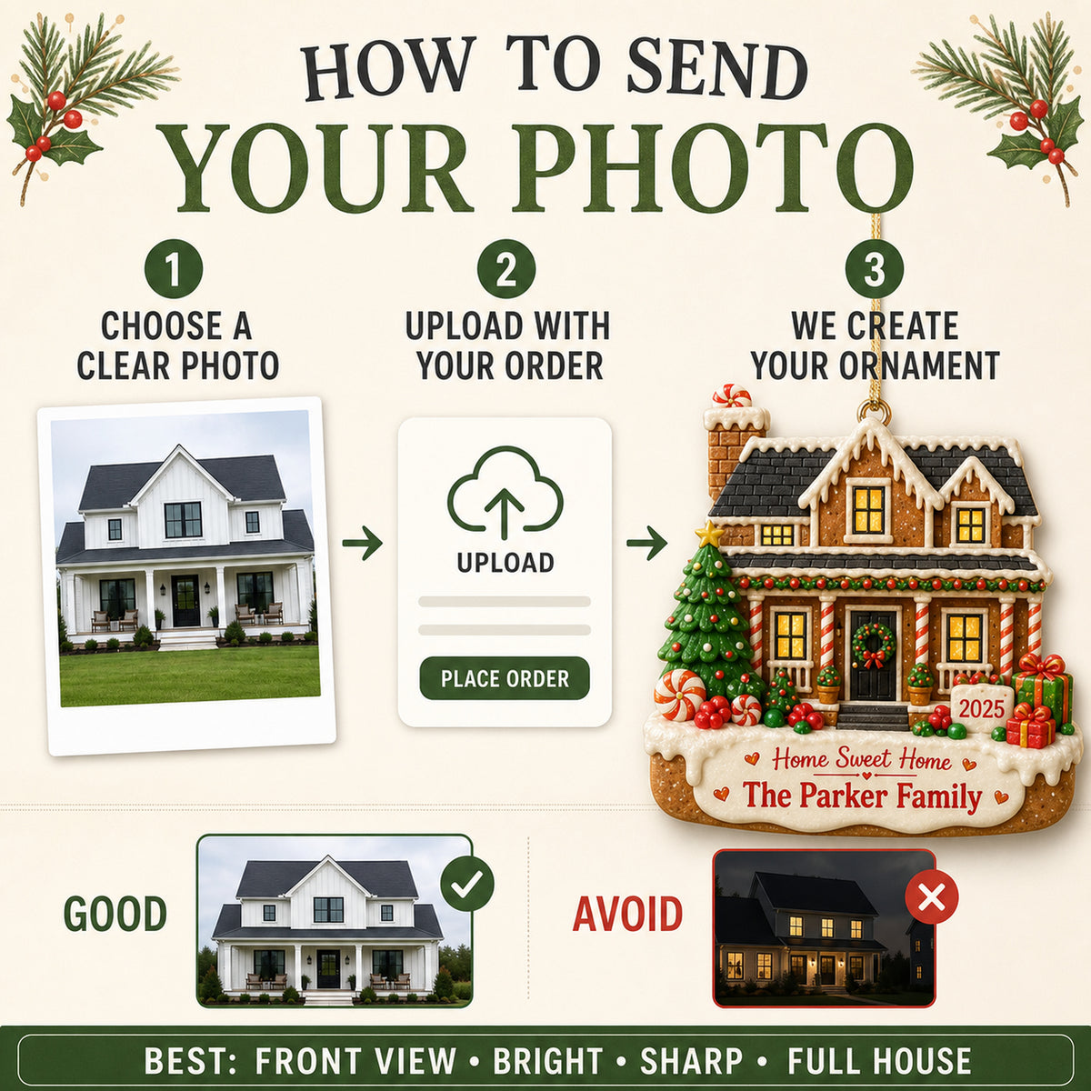 Personalized Gingerbread Home Sweet Home Farmhouse Photo Acrylic Ornament