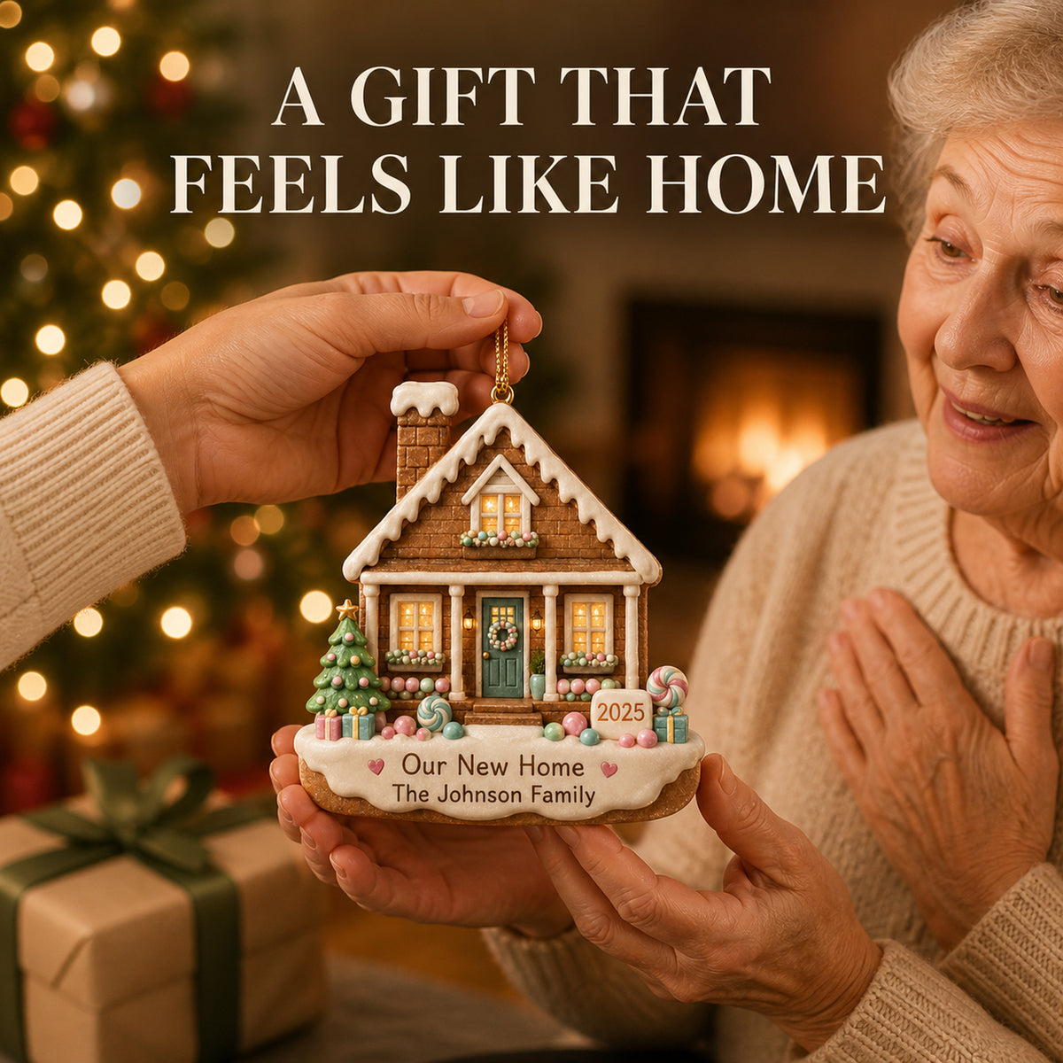 Personalized Gingerbread Pastel New Home Photo Acrylic Ornament