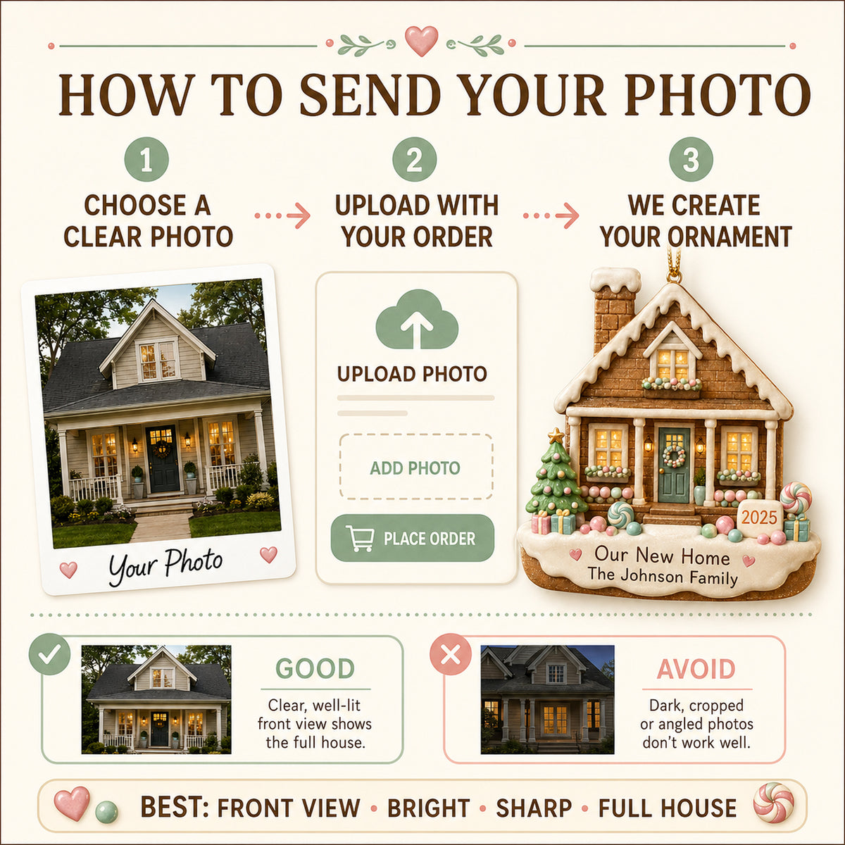 Personalized Gingerbread Pastel New Home Photo Acrylic Ornament