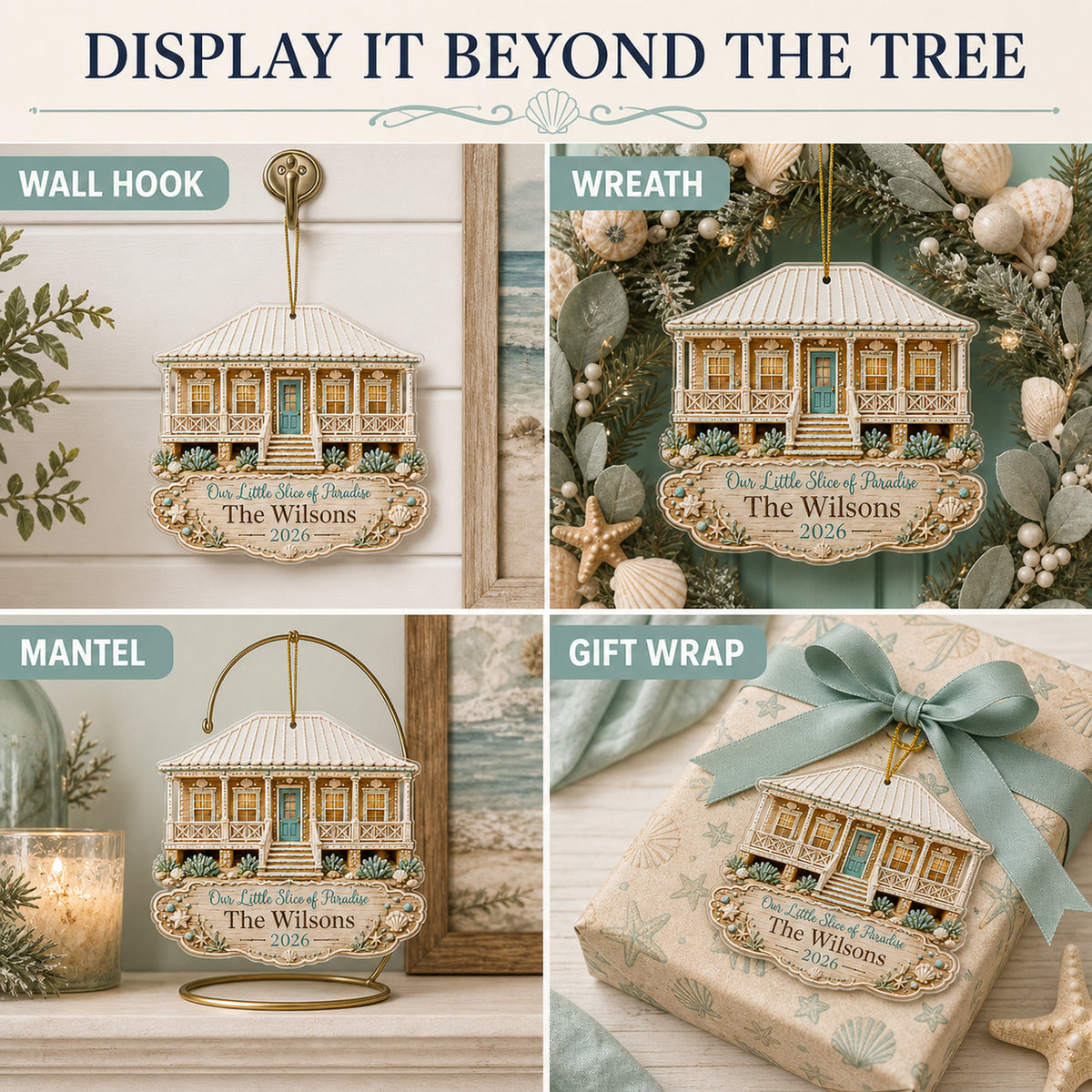 Personalized Gingerbread Coastal Sugar House Photo Acrylic Ornament