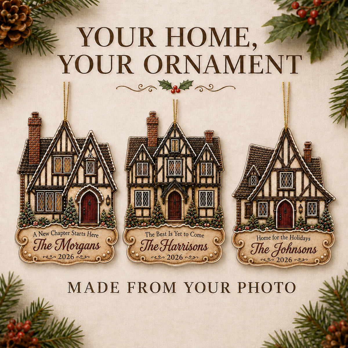 Personalized Gingerbread Tudor Storybook Home Photo Acrylic Ornament
