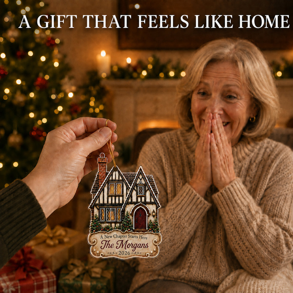 Personalized Gingerbread Tudor Storybook Home Photo Acrylic Ornament