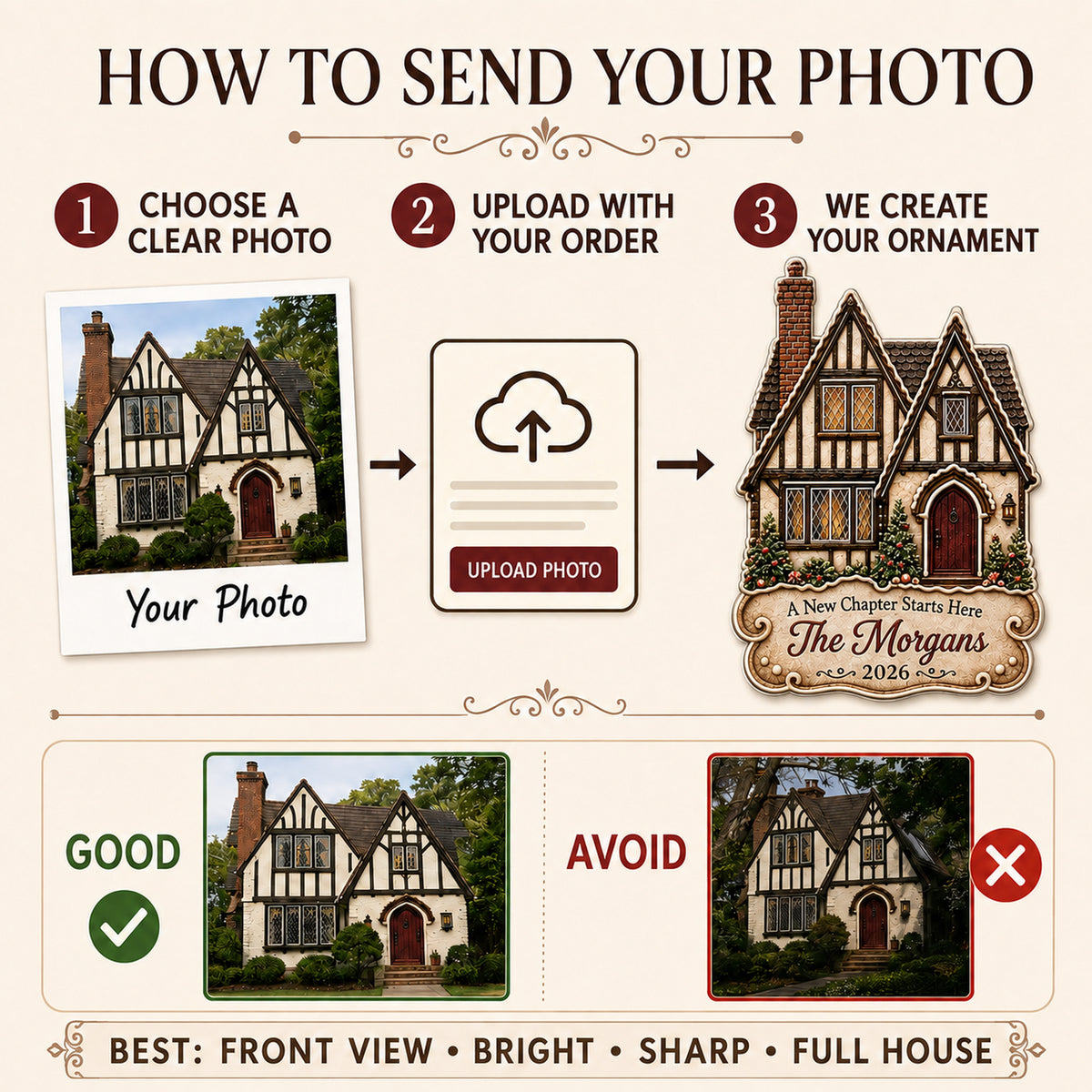 Personalized Gingerbread Tudor Storybook Home Photo Acrylic Ornament