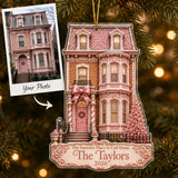 Personalized Gingerbread Pink City Townhouse Photo Acrylic Ornament