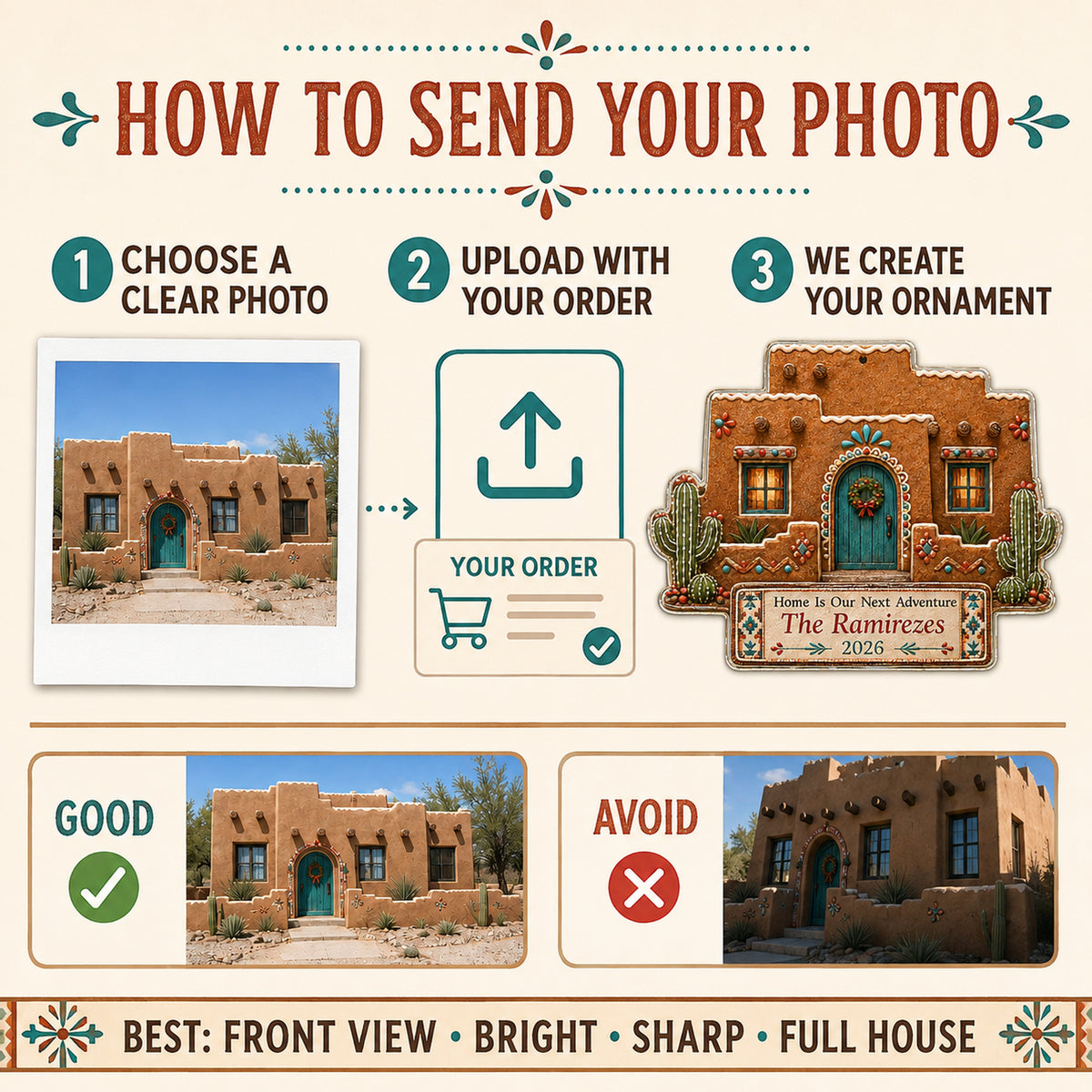 Personalized Gingerbread Southwest Casita Photo Acrylic Ornament